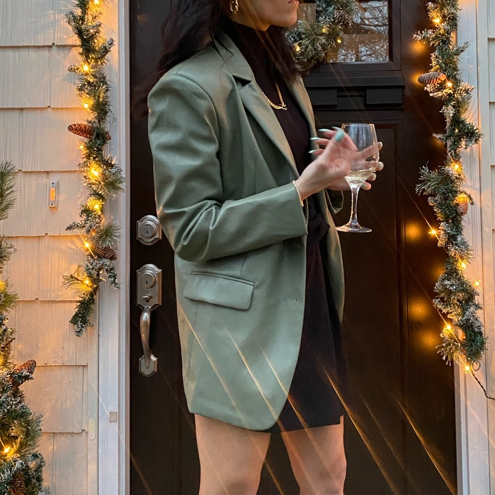Green Faux Leather Blazer